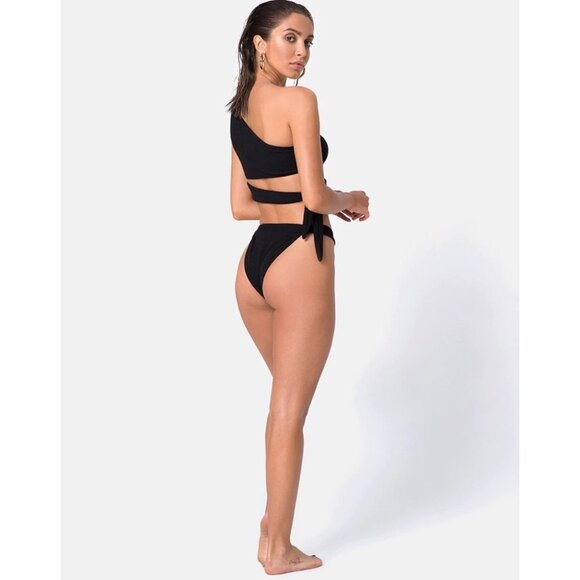 Motel Rocks Women’s Bikini Bottoms Crinkle Ribbed Knit Low rise Black Size XS - Picture 12 of 12